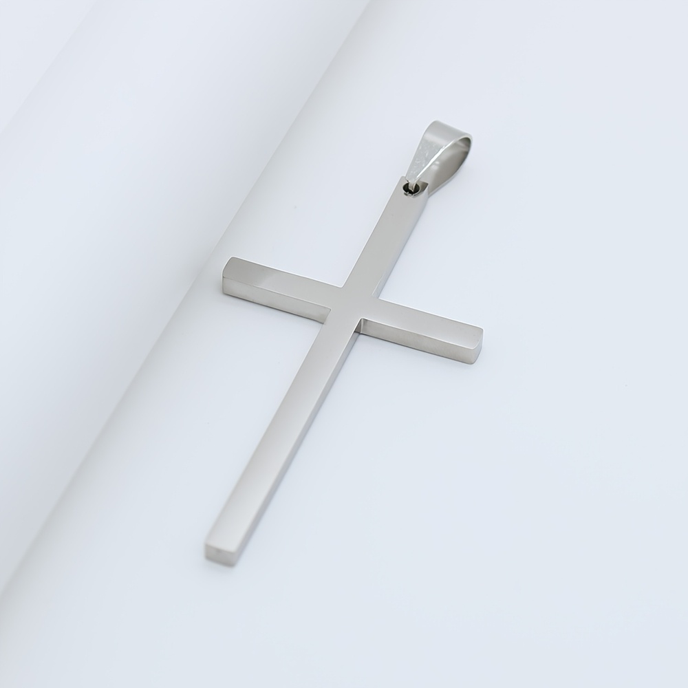Men's Large Stainless Steel Cross Pendant Necklace, 2pcs Set